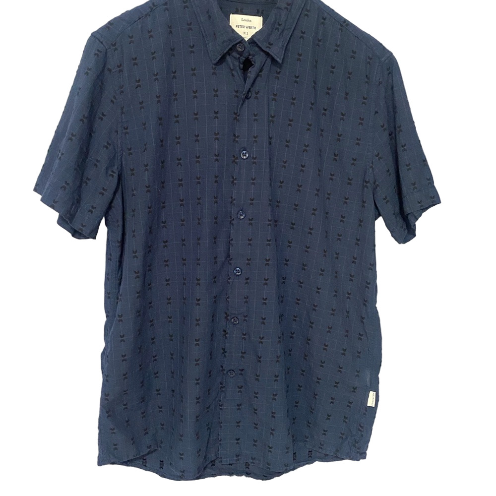 Peter Werth London Blue Short Sleeve Shirt Lightweight Smart Casual Sz Medium